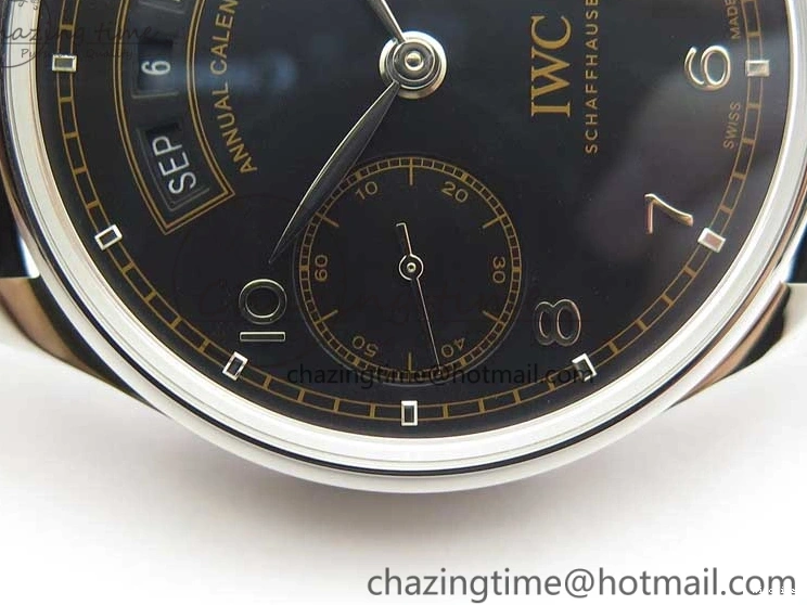 MIROTIME 0505 Portuguese Real PR Real Annual Calendar IW503502 ZF 1:1 Best Edition Black Dial Steel Markers on Black Leather Strap A StreetReady 7134
